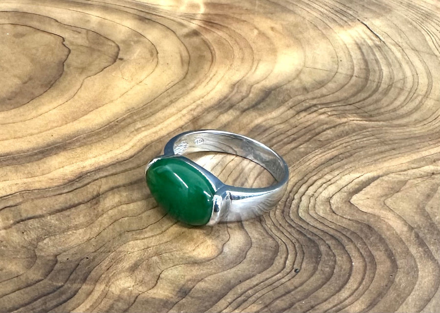 Green jade Ring, silver ring, gemstone ring, bohemian ring, Tibetan ring, gypsy ring, ornate ring, wide band, boho - 2024 The Real Thing R2243XX