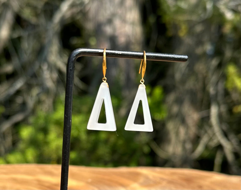 18K White Jade Earrings - Triangle