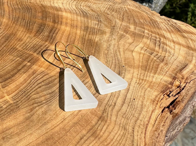 18K White Jade Earrings - Triangle