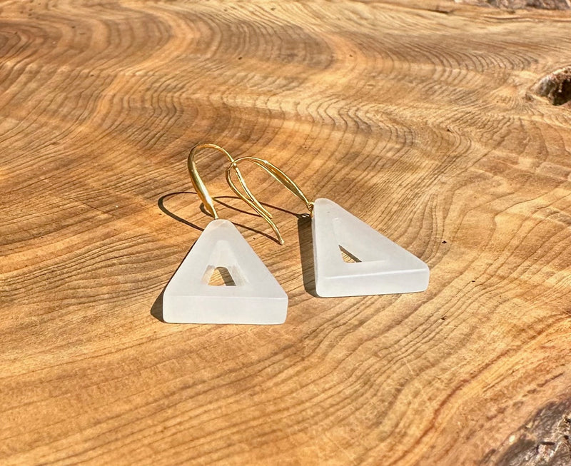 18K White Jade Earrings - Triangle