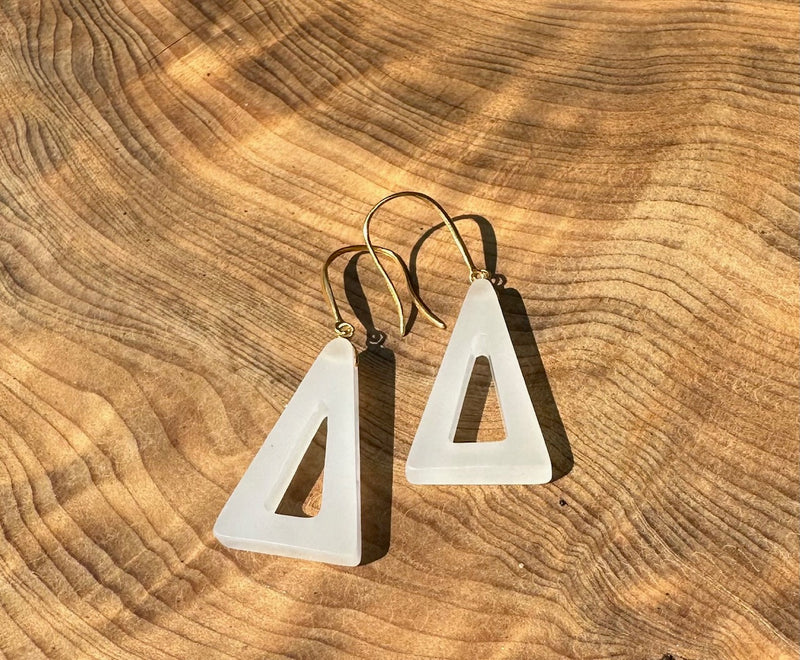 18K White Jade Earrings - Triangle