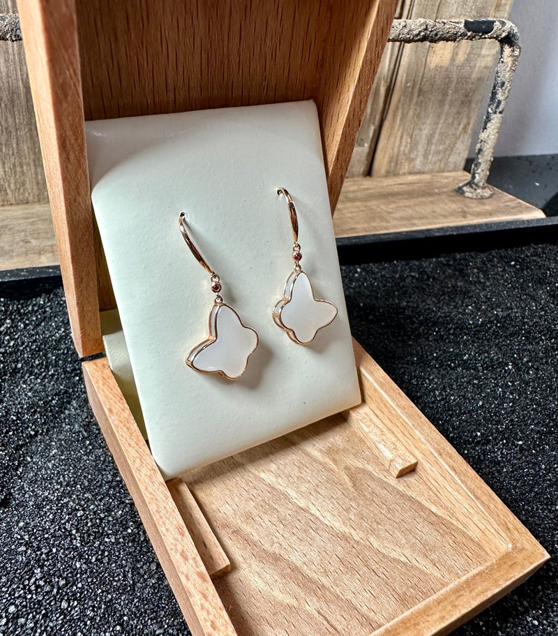 18K White Jade Butterfly Earrings