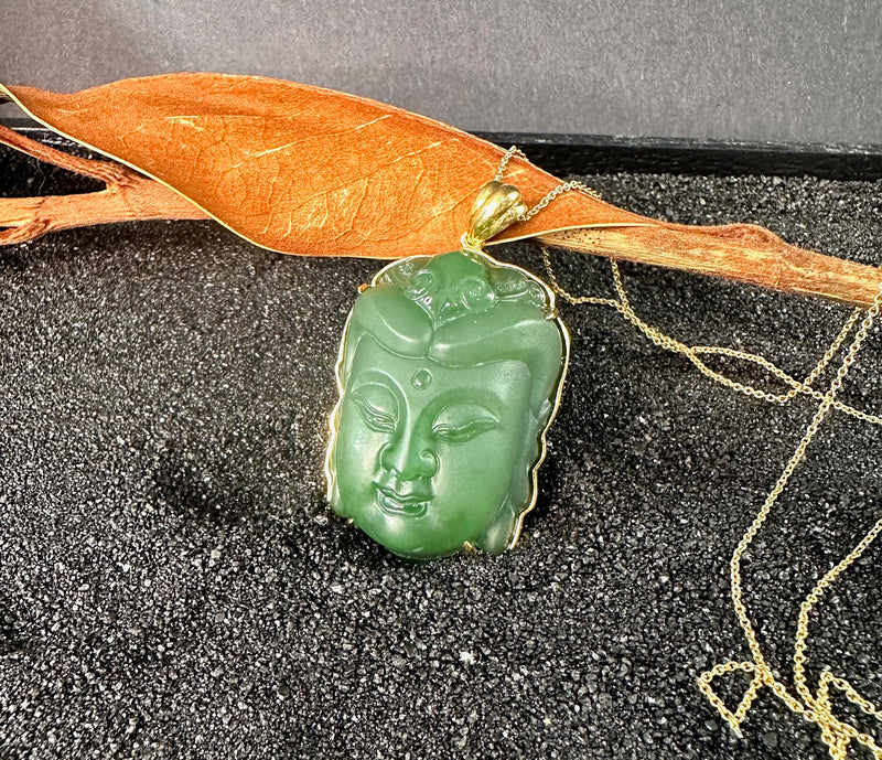 AA 18K Siberian Jade Guanyin Head Pendant