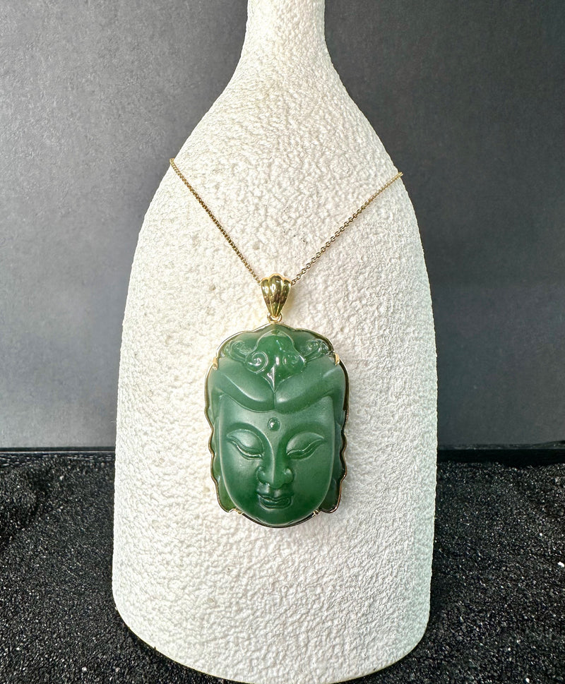 AA 18K Siberian Jade Guanyin Head Pendant