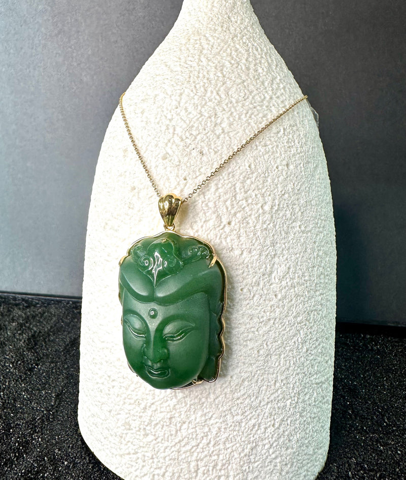 AA 18K Siberian Jade Guanyin Head Pendant