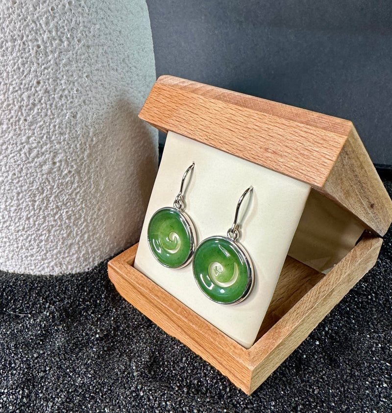 Jade and Silver Koru Earrings