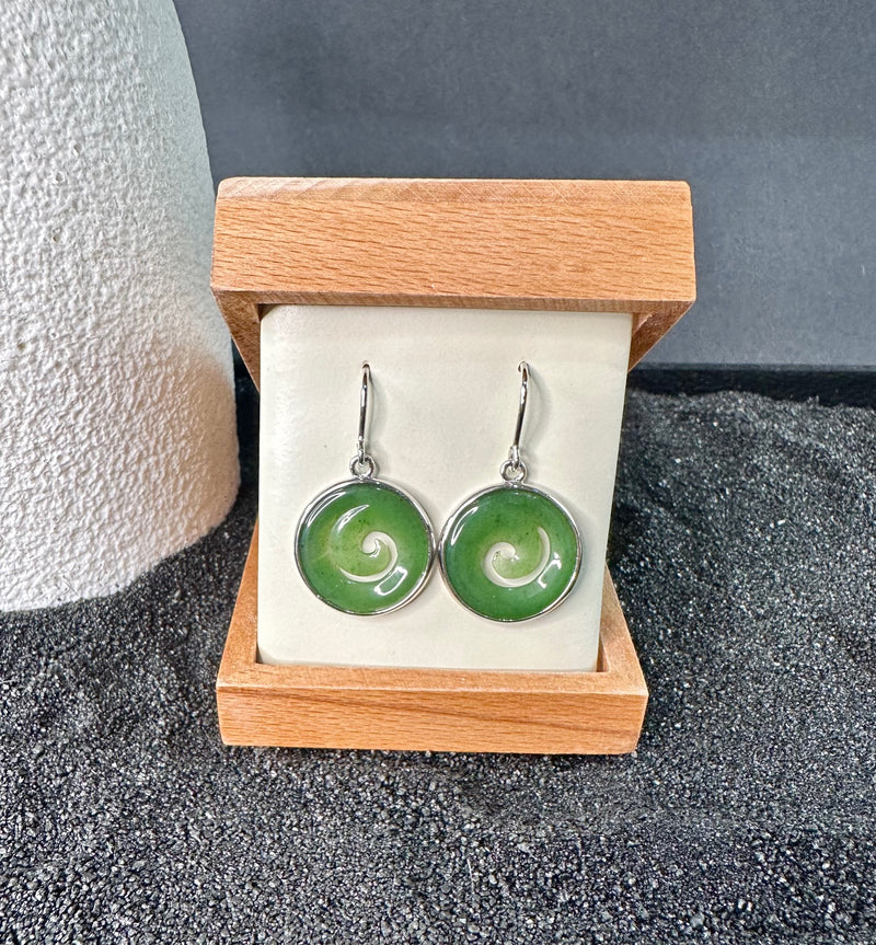 Jade and Silver Koru Earrings