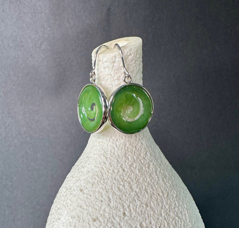 Jade and Silver Koru Earrings