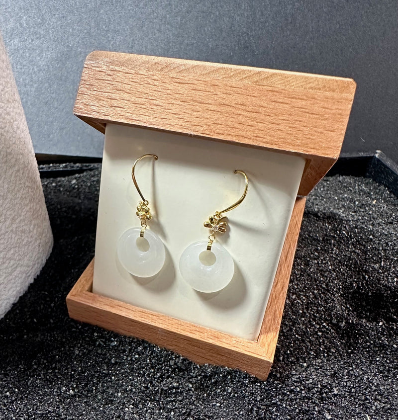 18K White Jade Earrings, Circle Of Life