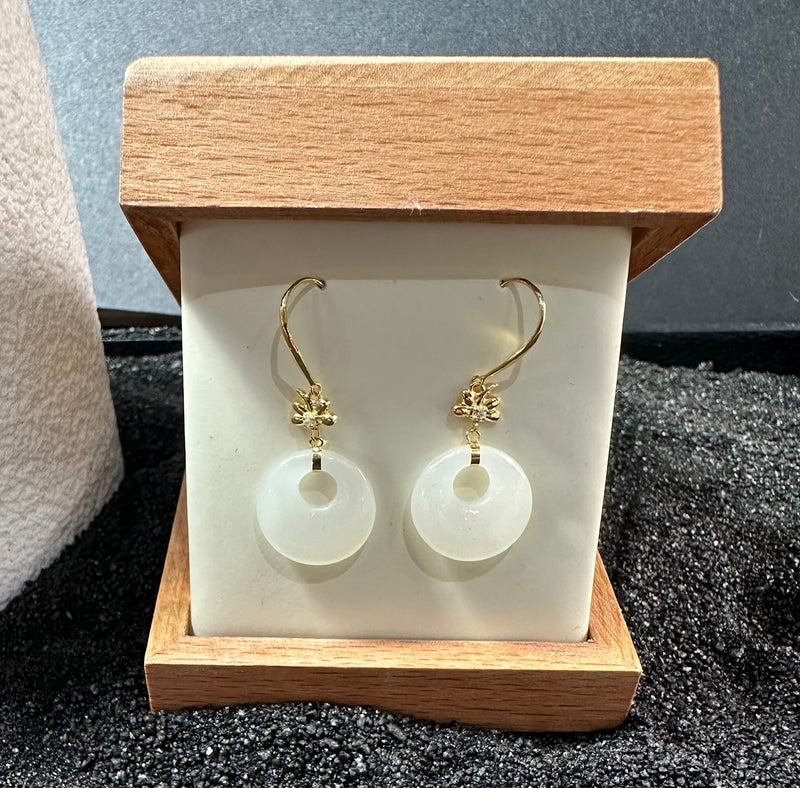 18K White Jade Earrings, Circle Of Life