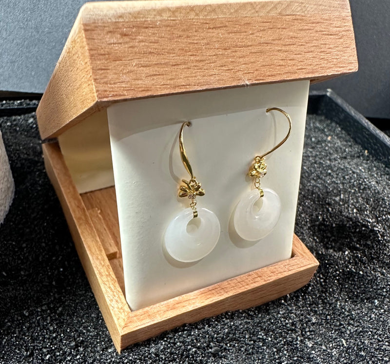 18K White Jade Earrings, Circle Of Life