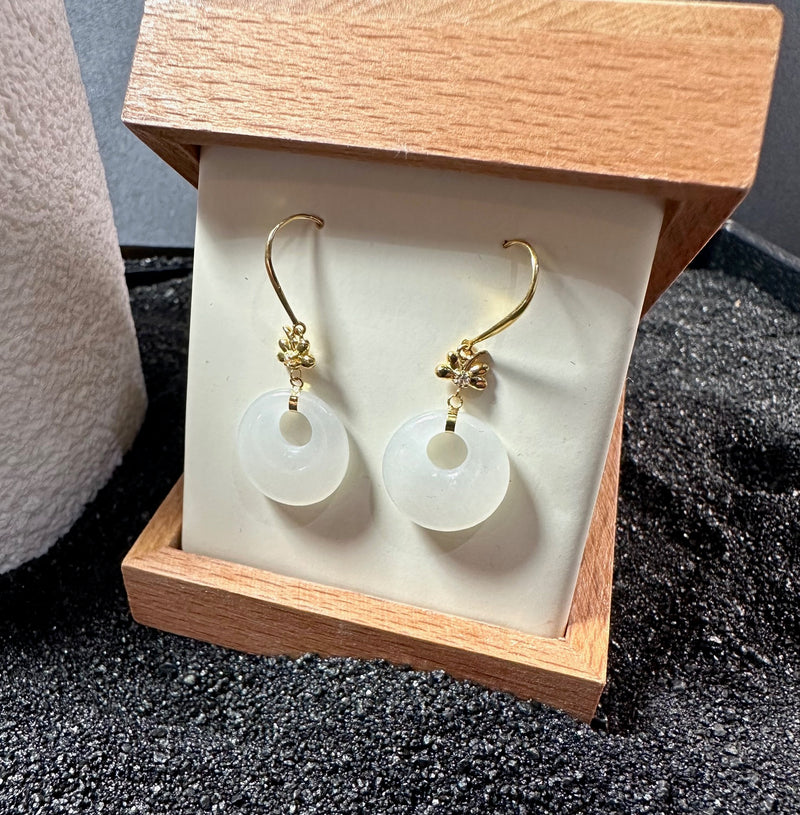 18K White Jade Earrings, Circle Of Life