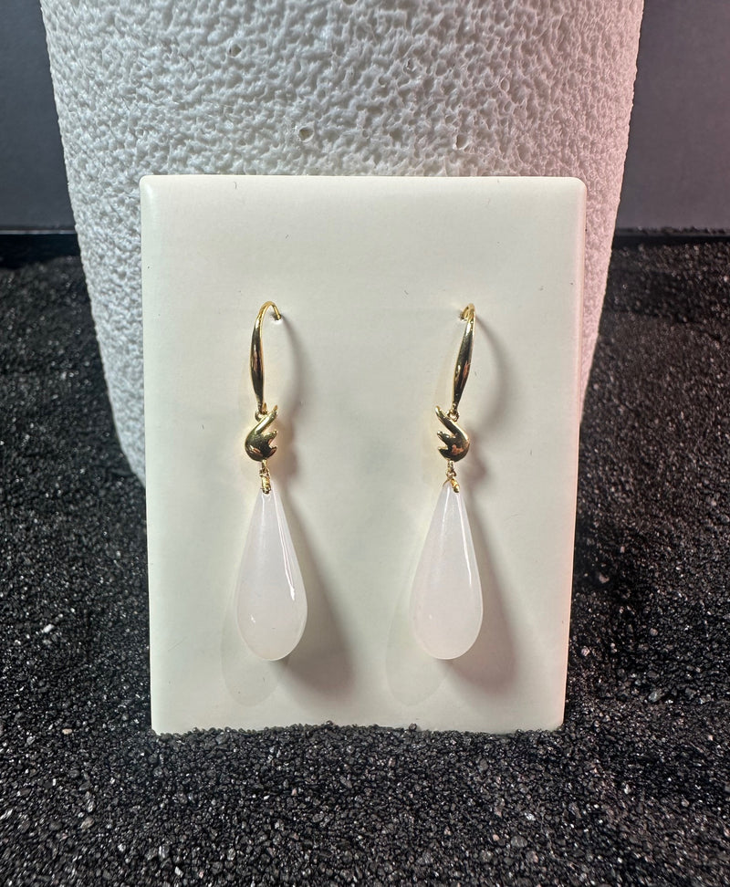 18K White Jade Tear Drop Earrings