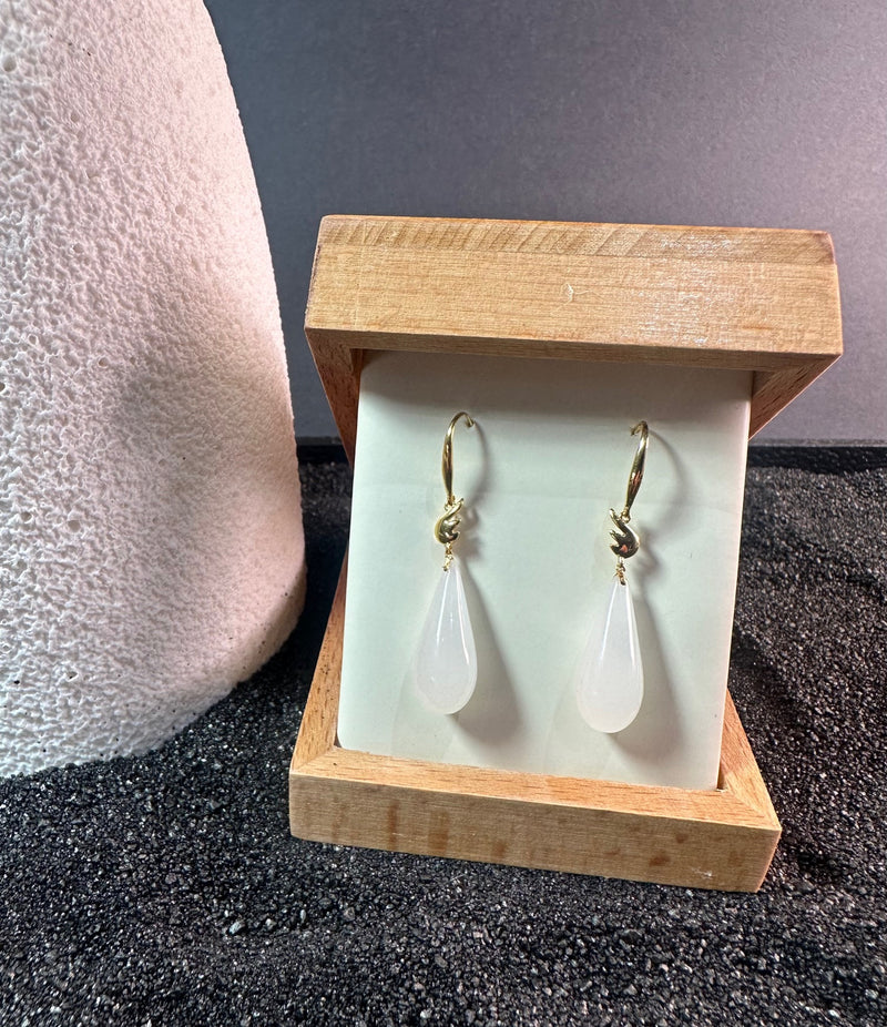 18K White Jade Tear Drop Earrings