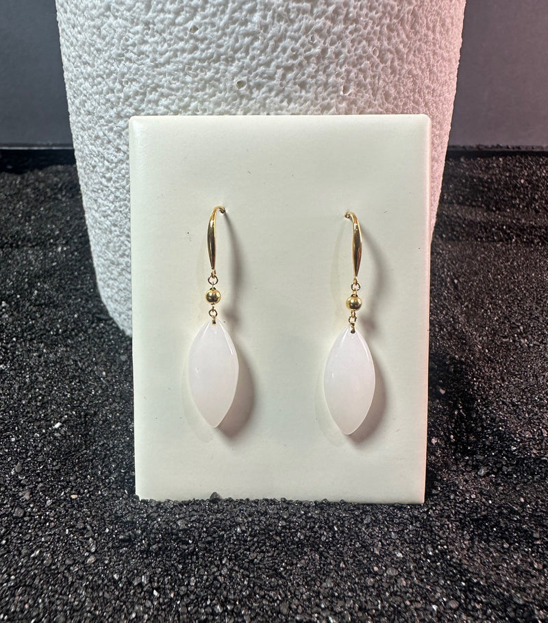 18K White Jade Marquis Earrings