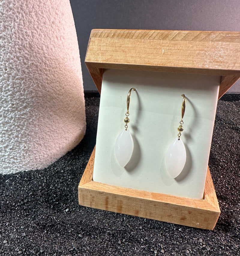 18K White Jade Marquis Earrings