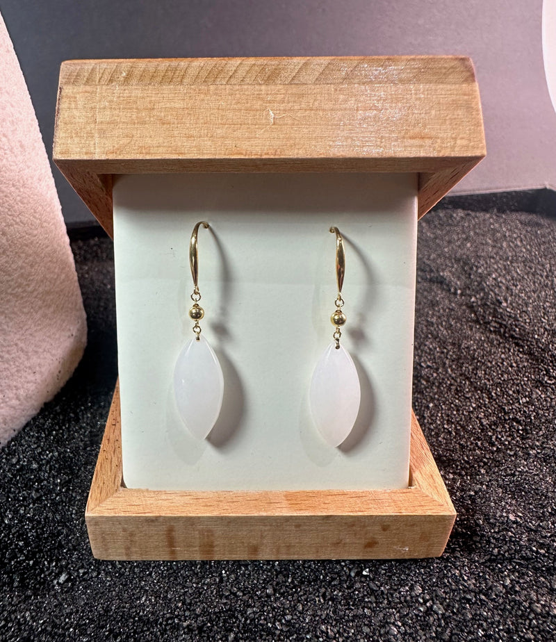 18K White Jade Marquis Earrings