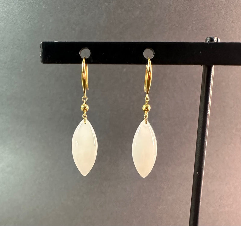 18K White Jade Marquis Earrings