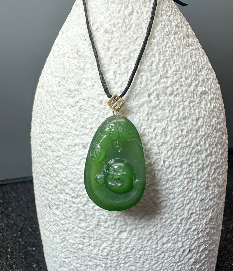 18k Siberian Jade Happy Buddha Pendant