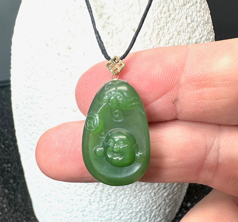 18k Siberian Jade Happy Buddha Pendant