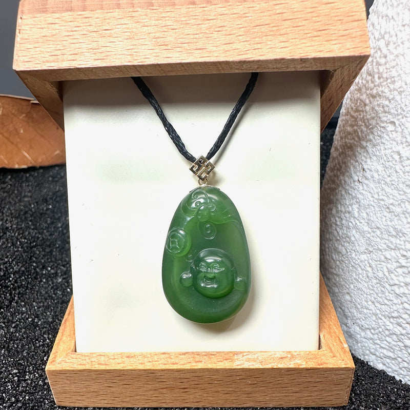 18k Siberian Jade Happy Buddha Pendant