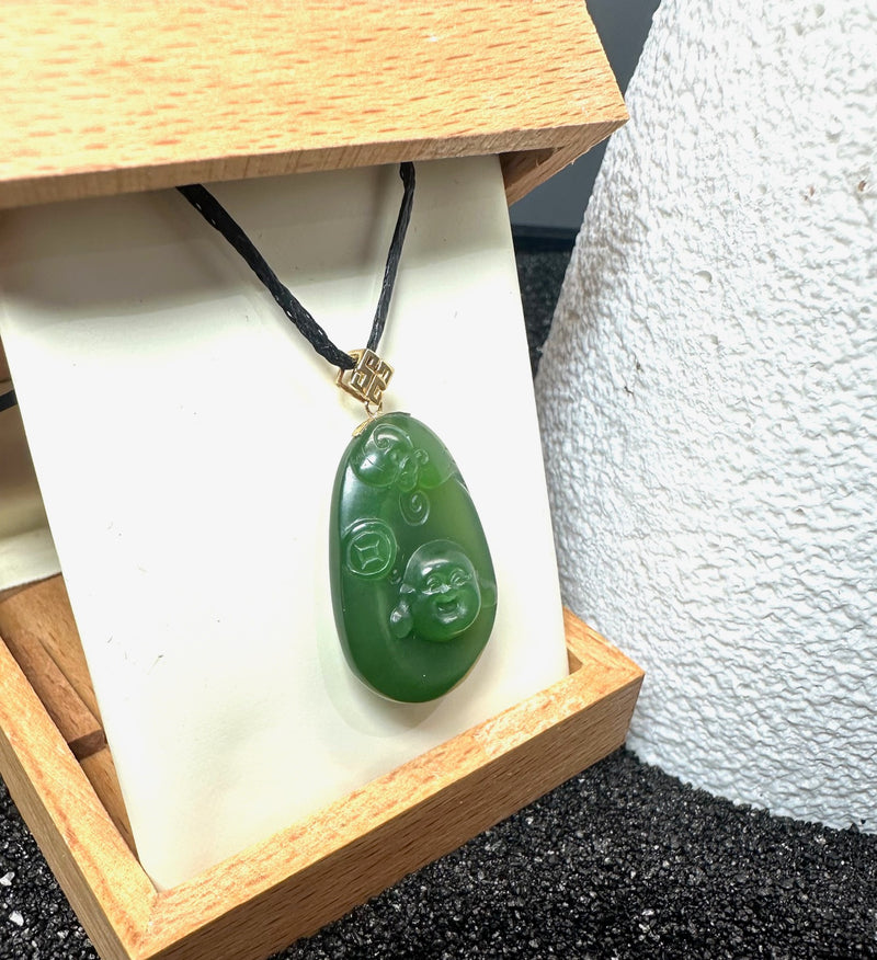 18k Siberian Jade Happy Buddha Pendant