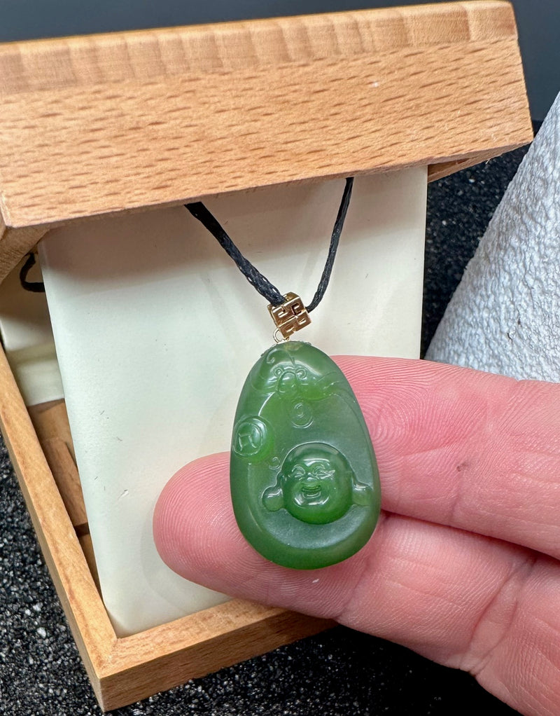 18k Siberian Jade Happy Buddha Pendant