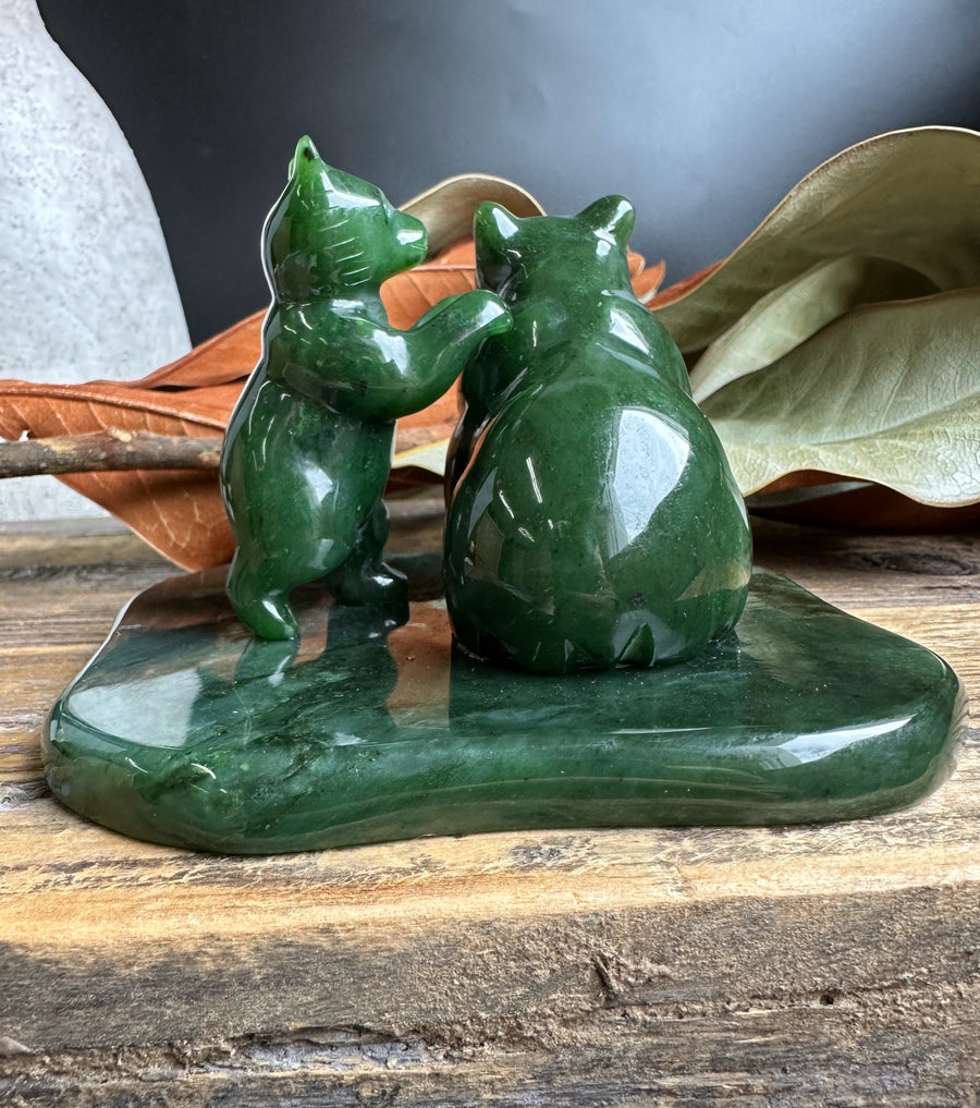 Carved store Jade 2 Inch Bear Figurine statue sculpture Carved Natural Spinach Green Nephrite Jade Bear Vintage Jade Bear