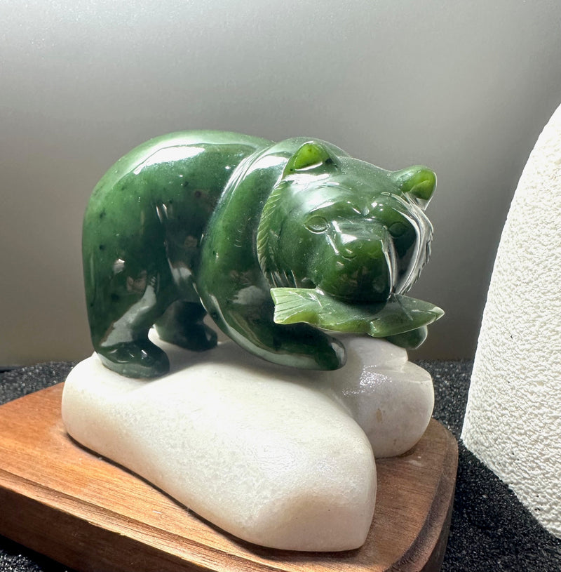 4" Jade Bear on Base