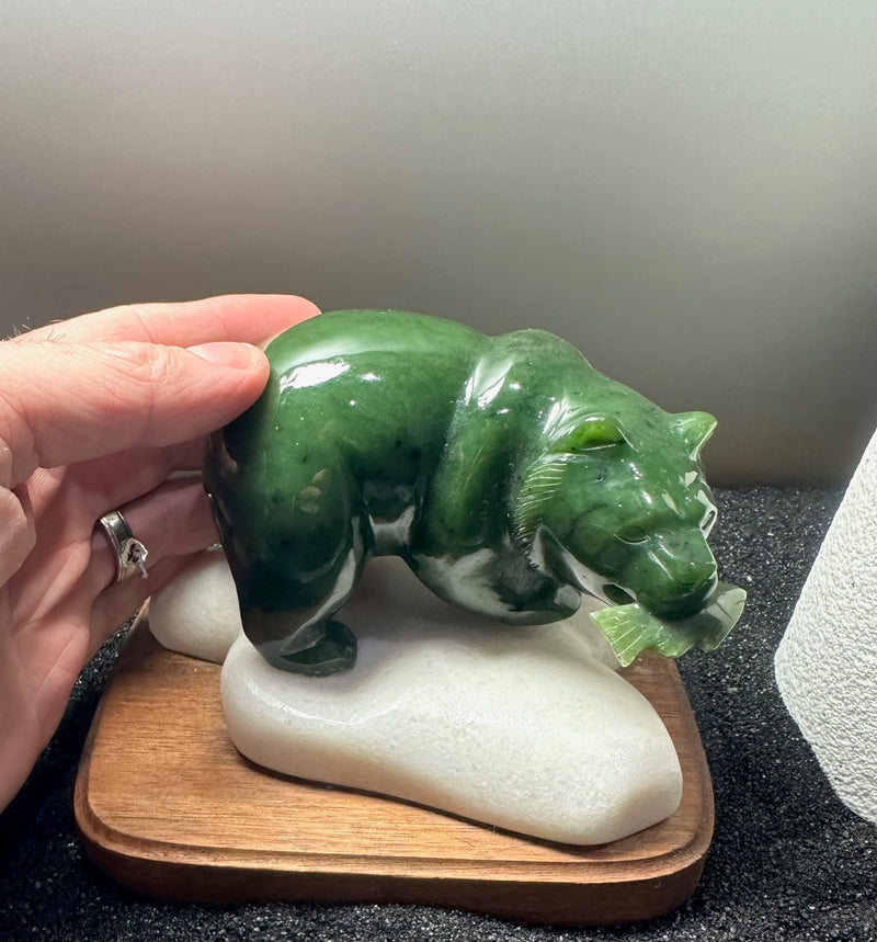 4" Jade Bear on Base