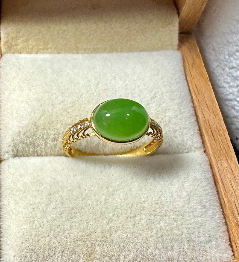 AA Siberian Jade, 18k  Gold Ring, SZ 6.5