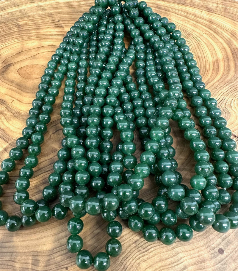 Dark Green Canadian Nephrite Jade Unstrung Beads - 8mm