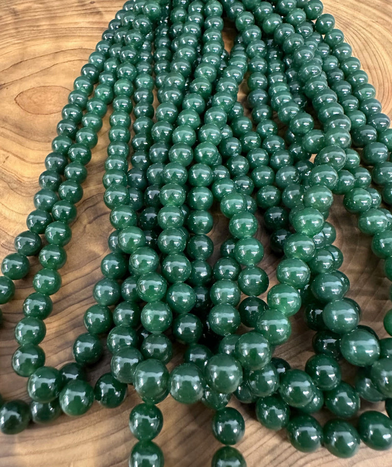 Dark Green Canadian Nephrite Jade Unstrung Beads - 8mm