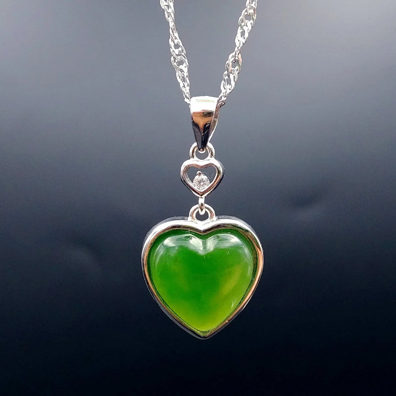 Jade Pendant - Heart With Small CZ - The Jade Store