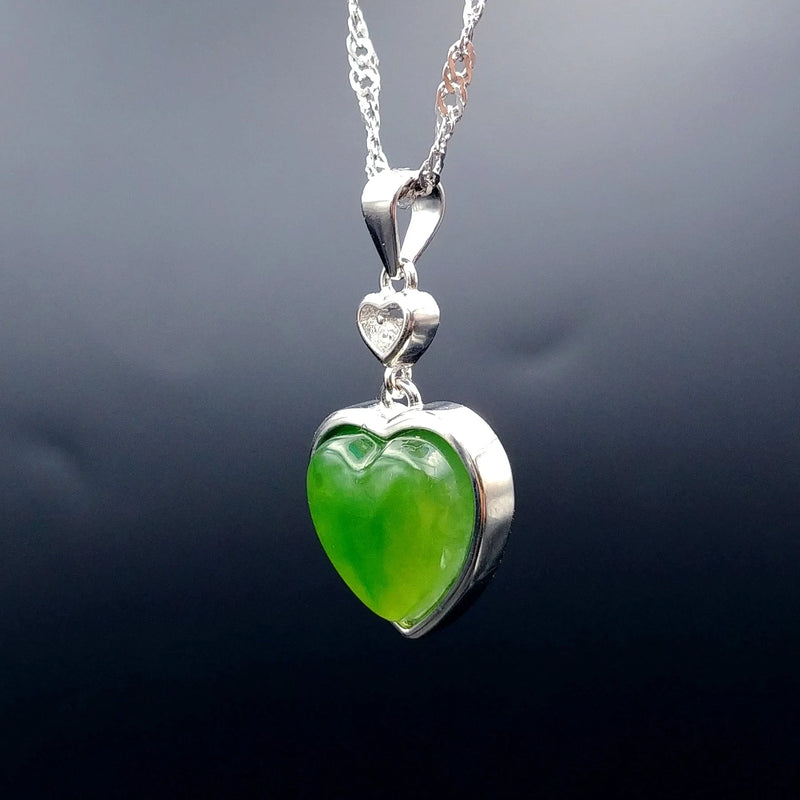 Jade Pendant - Heart With Small CZ - The Jade Store