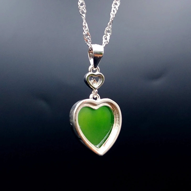 Jade Pendant - Heart With Small CZ - The Jade Store