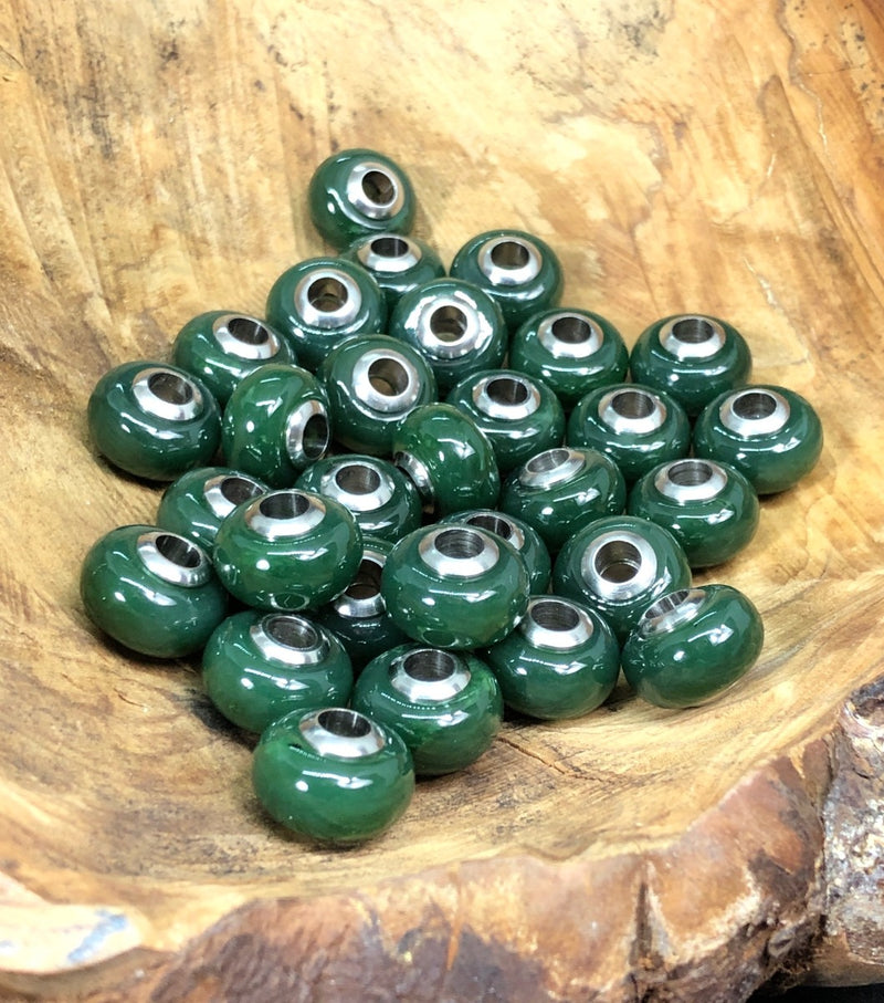 Jade Bead With Metal 14*7.5mm